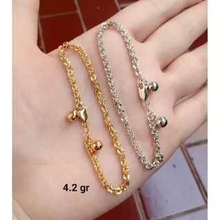 GELANG TANGAN WANITA PERAK 925 ASLI LAPIS EMAS - GELANG SILVER MODEL NORI UKIR + 2 BEL - PERHIASAN GELANG TANGAN SILVER 925 FASHION  WANITA