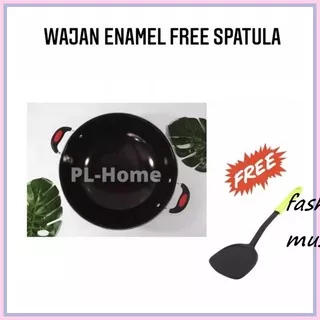 Maspion Wajan Anti Lengket Anti Gores Marbel Royal Wok 35Cm Wajan Enamel Hitam 32 Cm + Free Spatula