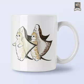 Mug Gelas Keramik Kawaii Cute Cat Kucing Pakai Kostum Ikan Pari