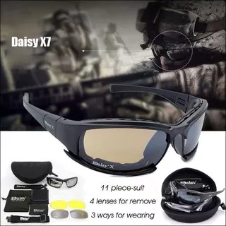 Promo Spesial - Kacamata Sunglasses Police Military Tactical Daisy X7 Anti Uv 4 Lens