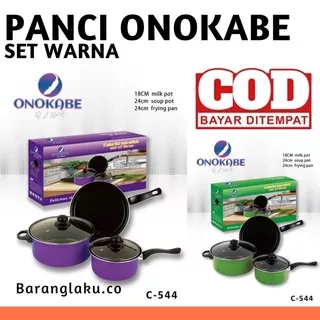 COOKWARE 3IN1 SET HATRIX ONAMAME/ PANCI ONOKABE WAJAN ISI 3PCS ANTI LENGKET +2 TUTUP KACA PANCI SET BAGUNA