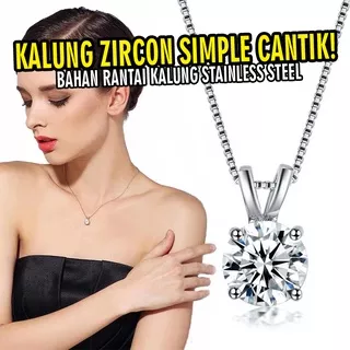 Kalung zircon diamond titanium jewelry chain simple necklace untuk dewasa remaja liontin mata berlian zirkon model simpel elegan bahan rantai stainless steel silver