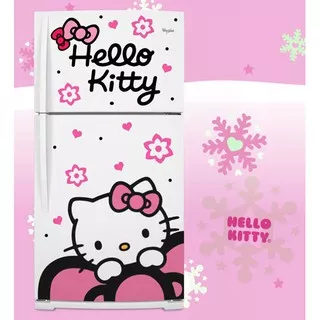 STIKER KULKAS 1 PINTU DAN 2 PINTU MTIF HELLO KITTY PINK PUTIH BUNGA MINIMALIS LUCU MURAH