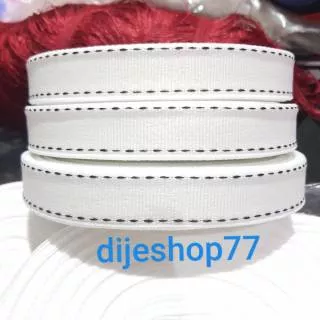 Pita bis Putih Premium tebal lebar 2cm / bis putih bintik hitam 2 cm / pita box dus hias kain bisban