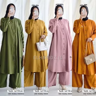 Hijab Sisters Bilqis One Set Jumbo Rayon Motif Polos / Setelan Wanita Muslim LD 110 / Long Tunik Busui