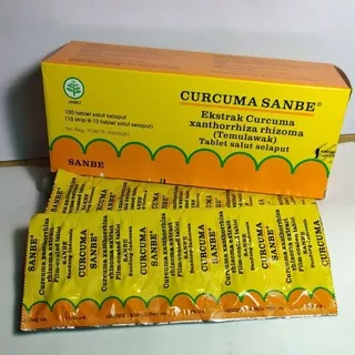 CURCUMA SANBE Tablet  Harga paket (5) strip/lembar = 50 tablet  Suplemen herbal untuk membantu memelihara kesehatan fungsi hati dan pencernaan