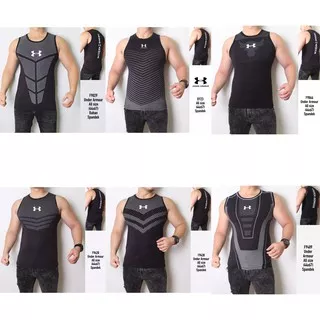 Singlet Tanktop Gym Fitness Pria Armour Hitam Spandex Muscle fit Motif