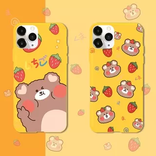iphone 5 5S 6 6S 7/8 Plus X XS MAX XR SE 2020 ins Cute Cartoon Strawberry Little Bear Pattern Matte Case Soft Silicone TPU Phone protection Casing Back Cover