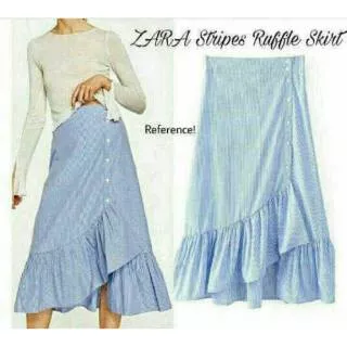 Stripe ruffle skirt z*ra / rok import / baju bangkok murah / grosir baju murah