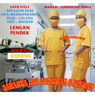 Baju seragam oka lengan pendek kuning / Baju perawat / Baju operasi / Baju bidan / AMERICANDRILL