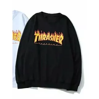Sweater Crewneck Thrasher Hitam Premium Distro Bahan Fleece Tebal - Jaket Sweater Cowok Cewek Tebal