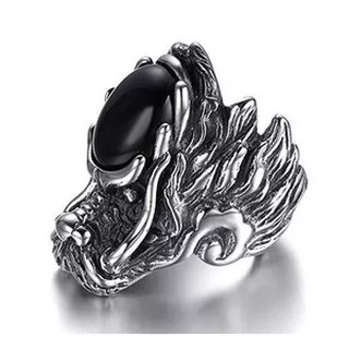 Dragon Head Titanium Ring - Cincin Pria Kepala Naga Batu Hitam