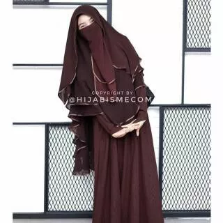 Gamis hijabisme armaya set khimar farfala coklat tua brown original
