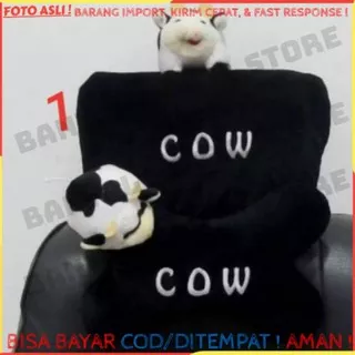 Set sarung cover headrest bantal sandaran kepala jok leher mobil boneka sapi hitam putih 2