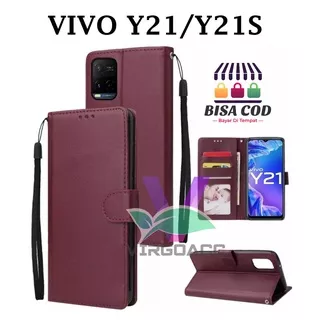 LEATHER CASE FLIP UNTUK VIVO Y21/Y21S-FLIP COVER KULIT SARUNG BUKU DOMPET-CASING WALLET LEATHER CASE VIVO Y21/Y21S