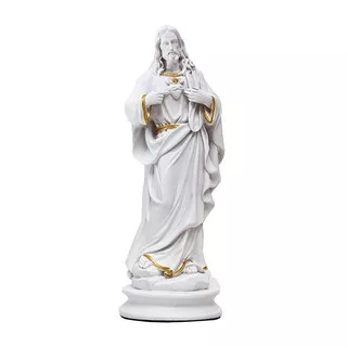 Patung Tuhan Yesus Hati Kudus Putih Lis Gold 30cm-Patung Rohani-Hiasa-Arca Fiber-Patung Yesus