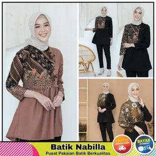 Baju Pakaian Atasan Tunik Batik Kebaya Wanita Lengan Panjang Cewek Modern Kekinian Terbaru Nbl006