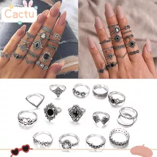 CACTU 15PCS/SET New Midi Finger Jewelry Vintage Silver Moon Rings Set Women Star Fashion Boho Hand Accessories