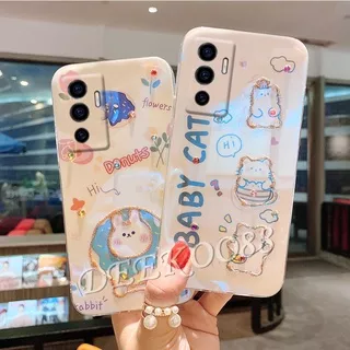 COD Casing hp VIVO V23E Fashion Rhinestone Bling Glitter Soft Case Lovely Cartoon Cat and Rabbit White Back Cover Kasing Ponsel VIVOV23E V 23E Cases