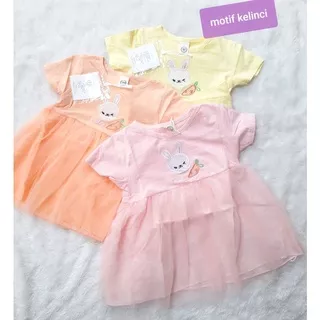 Dres Dress Anak Bayi Baby Perempuan Cewek Gaun Dress Tutu Import Usia 0 1 2 3 4 5 6 7 8 9 10 11 12 18 Bulan Atasan Pakaian Baju Anak Bayi Lucu Cute Motif Warna Orange Pink Kuning Bahan Katun Lengan Pendek