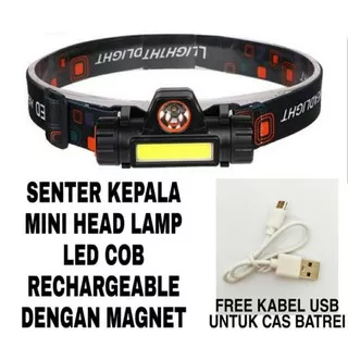 Senter Kepala Cas Magnet LED COB Rechargeable / headlamp sorot
