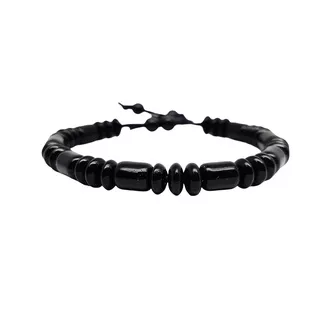 Gelang Batu Giok Hitam Asli China Tabung 3 Pipih - VeE Gelang Tali Terapi Kesehatan Black Jade