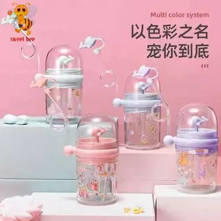 Botol Minum Anak unik Air Mancur Ikan Paus Lumba-Lumba/kincir Sedotan 260ML sweetbee