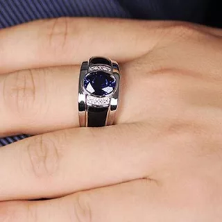 Terbaik Cincin Pria Batu Blue Saphire Cubic Zirconia Akik Safir Biru Royal Warna Ring Perak List Hit