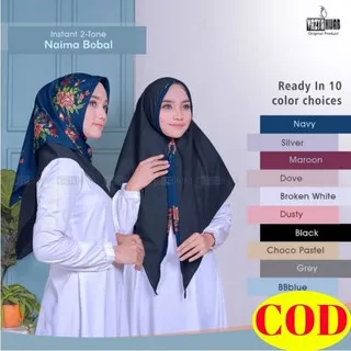 Hijab Bolak Balik Instan 2 Warna - Kerudung Jilbab Bolak Balik Motif Bunga - Naima Bobal Instant