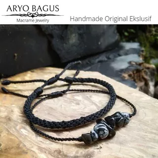 Gelang tali set couple batu hitam fashion etnik kumihimo sahabat pria wanita handmade bracelet