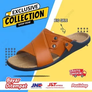 Sandal Pria Kulit Asli Original Sendal Fladeo Casual Pria Cowok Slide Slop Dewasa Kekinian Keren