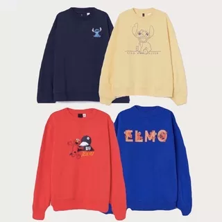 H&M FULL TAG LILO STITCH NAVY YELLOW ELMO TOKYO BLUE RED SWEATSHIRT SWEATER CREWNECK HNM SALE NEW