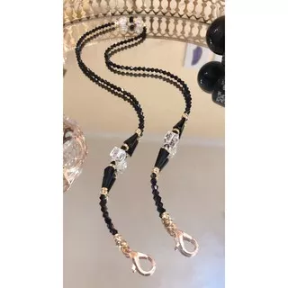 Strap Masker / Tali Masker Kristal Hitam Variasi Kristal Zirkonia