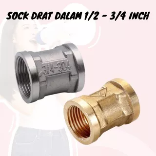 Sok Sambungan pipa sock drat dalam kuningan 1/2 inch sambungan kran air stainless sock drat dalam 3/4 inch