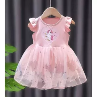 Dress Anak Perempuan Bahan Katun Import Gambar Unicorn Rok Terusan Anak Perempuan dengan Rok Tutu Lucu Dress Anak Perempuan Korea Look Dress Anak Cewe Murah