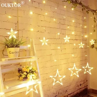 Christmas1.5/2.5/3/6M Fairy Star Led Curtain String Lights Xmas Garland String Lights for Home Wedding Party Holiday Dec