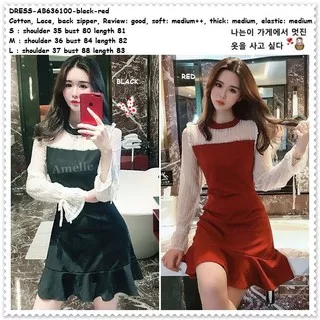 Party Mini Dress Pesta Wanita Korea Import AB636100 Hitam Merah Red Black