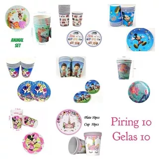 Piring Gelas Kertas Set Karakter Animal Paw Patrol Cocomelon Mermaid