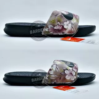 Sandal Nike Benassi Motif Flower Brown  / Sandal Slop / Sandal Wanita Slide