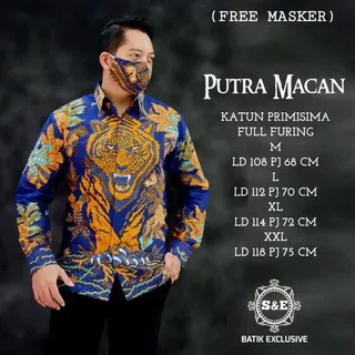 Kemeja Batik Warna Biru Motif Macan Batik Warna Biru Lapis Furing PUTRA MACAN