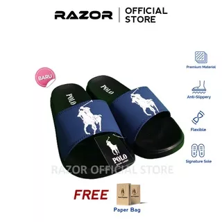 Sandal Pria Slide Polo Ralph Lauren Blue Color - Sendal Pria Polo Biru