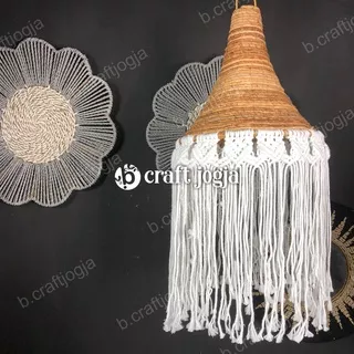 Kap Lampu Gantung Seagrass Macrame Unik Kerangka Besi Kerajinan Anyaman Jogja