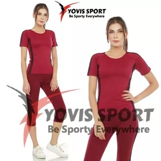 Setelan Senam Pendek 3/4 Wanita Yovis Sport/Setelan Baju Pendek dan Celana pendek Yovis Sport