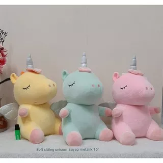 Boneka Soft Sitting Unicorn Sayap 47cm/16/boneka unicorn/boneka karakter lucu/kado boneka lucu