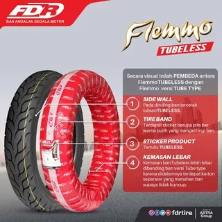 FDR FLEMMO TUBELESS/BUKAN TUBELESS (TUBETYPE) BAN LUAR MOTOR MATIC DEPAN/BELAKANG HONDA BEAT FI POP STREET SPORTY VARIO 110 125 OLD 150 LED SCOOPY SPACY GENIO YAMAHA MIO M3 S Z SOUL GT XEON FINO X RIDE SUZUKI NEX SPIN FLEMO 70/90 80/90 90/90 RING 14 & 17