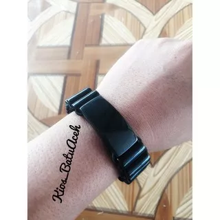 Gelang Batu Giok Hitam Black Jade Asli Aceh Original Plat Tabung Petak