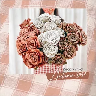 7 kelopak Rose autumn Artificial Flowers Real touch Wedding buket mawar rustic kering mawar coklat