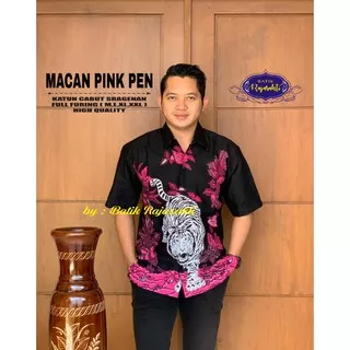Batik Pria MACAN PINK PENDEK Kemeja Full Furing Bahan Katun Sragenan