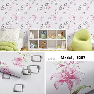 WALLPAPER DINDING ukuran 45 cm x 10 M Motif 3D KOTAK BUNGA PINK