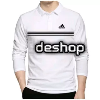 Tshirt - Polo Shirt - Polo Long Sleeve Shirt - Kaos Kerah Lengan Panjang - Baju Kerah Lengan Panjang - Adidas 3 Strip